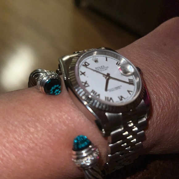 Hampton Blue Topaz David Yurman Cable bracelet Sterling Silver and Diamonds - Picture 3 of 11